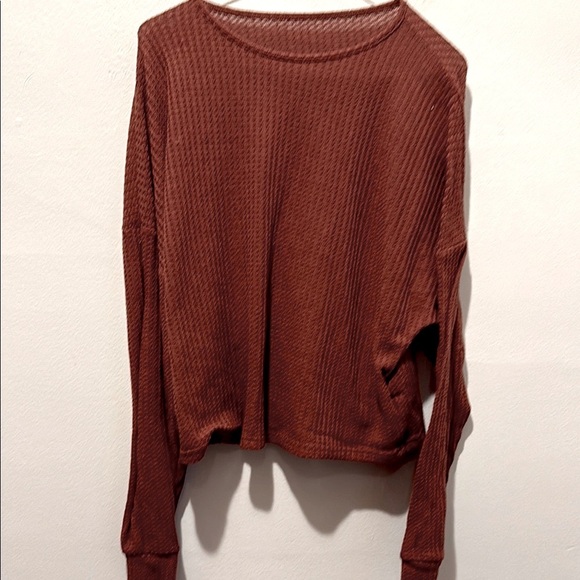 SHEIN XL Rust Waffle Knit Long Sleeve Top - Picture 1 of 7